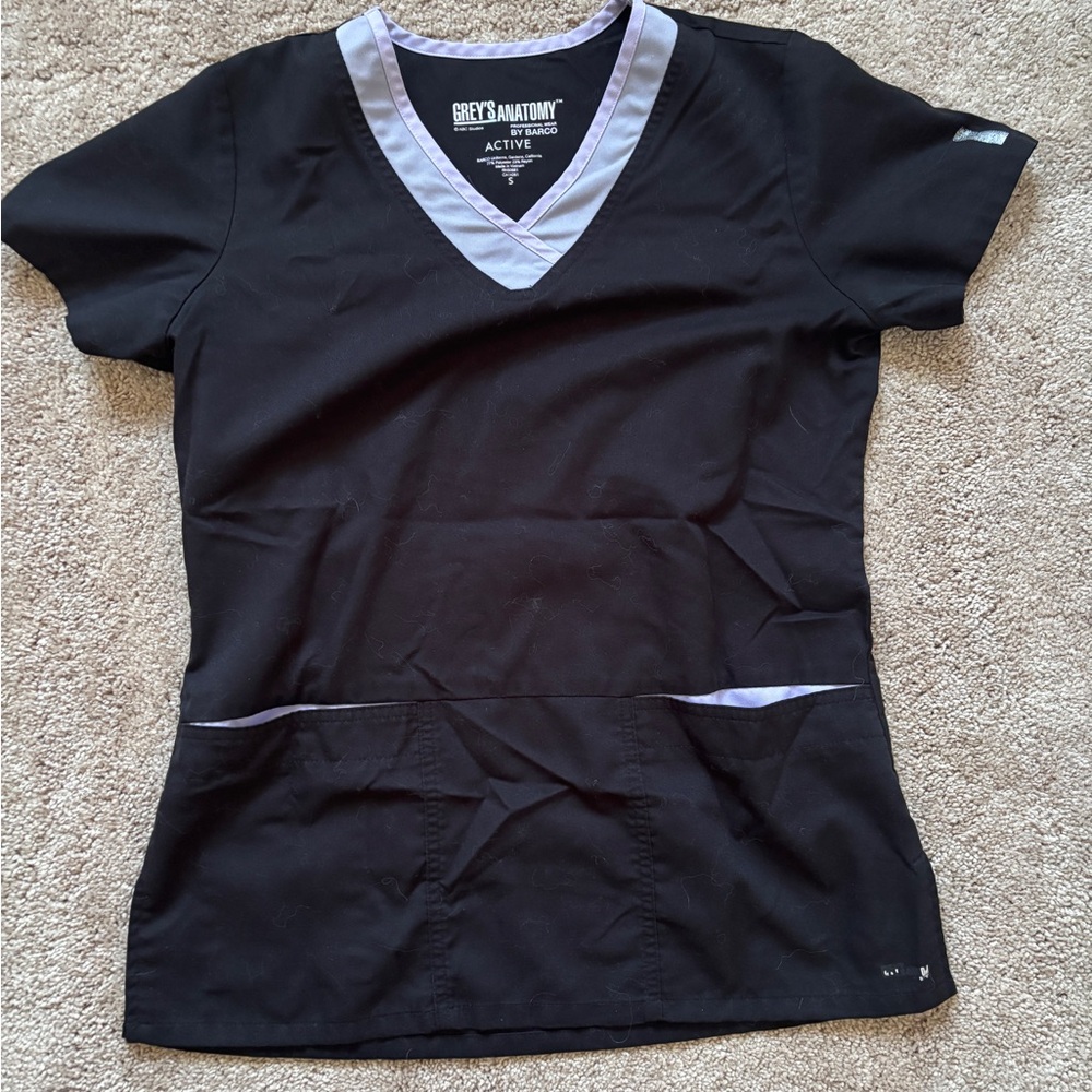 Grey's Anatomy Black, Purple and Gray Scrub Top